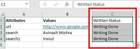 Write data to excel sheet