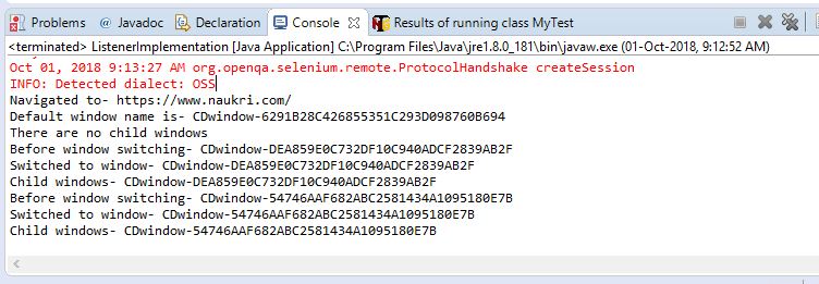 WebDriver Event Listener Console output