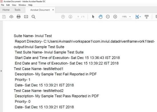 PDF Report Test execution