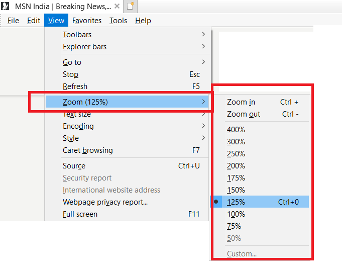 IE browser Zoom Adjust