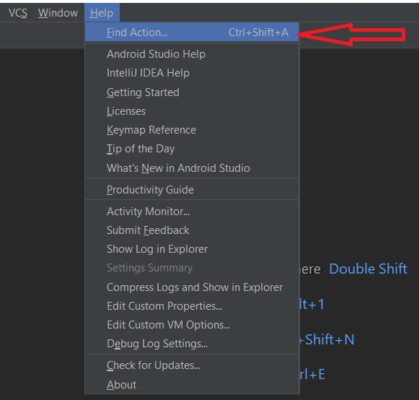 Find Actions in Android Studio