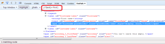 text xpath in selenium webdriver