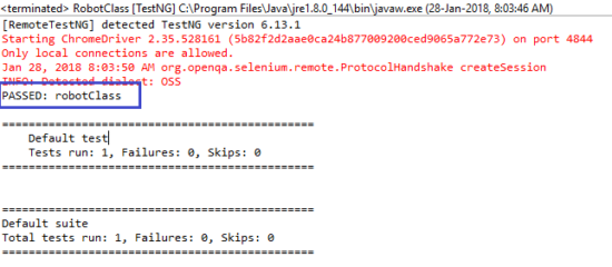 Robot Class Test Console output