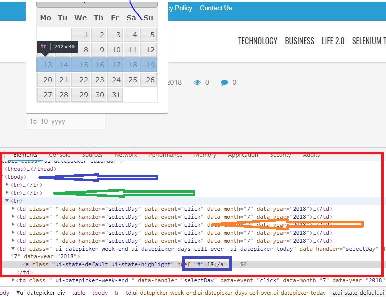 handling calendar in selenium webdriver