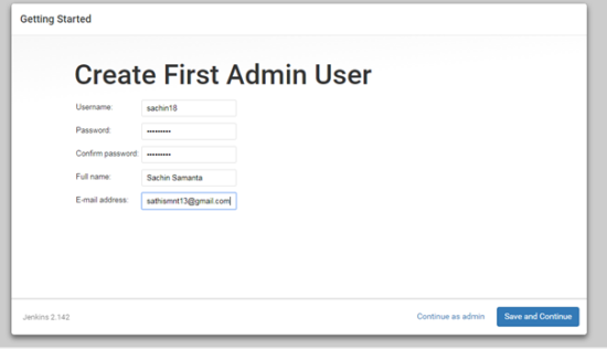 Jenkins first admin user