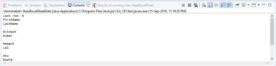 read test data from excel console output