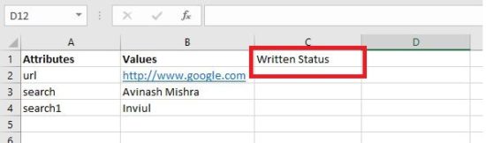 write data excel sheet