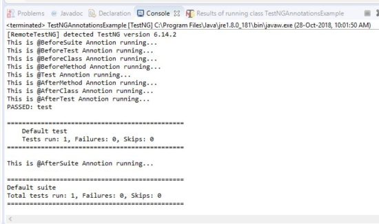 TestNG Annotations Console