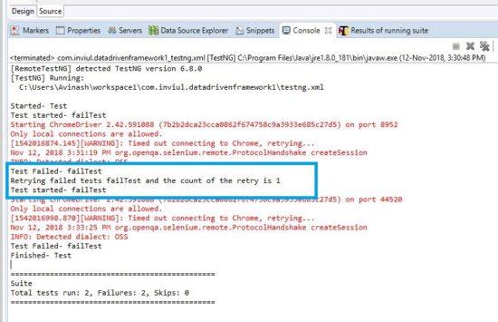 Retry Failed Test cases Console Output