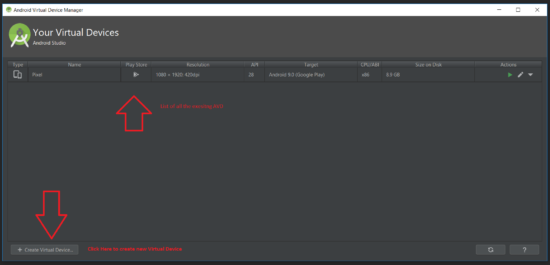 Create Android Virtual Device