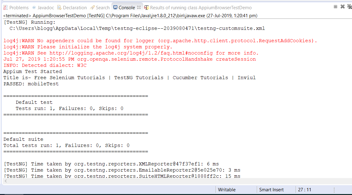 Mobile Browser Appium Test Console