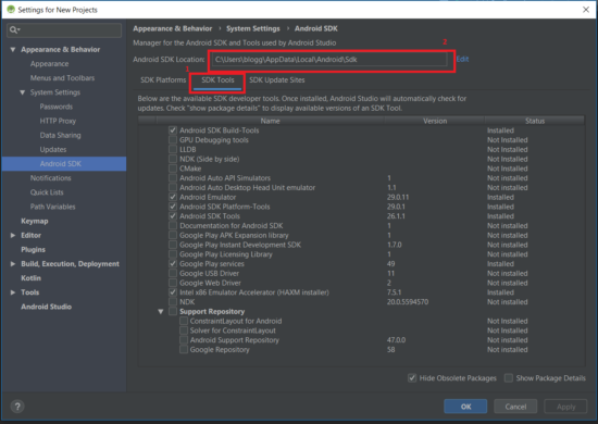 SDK Manager Settings