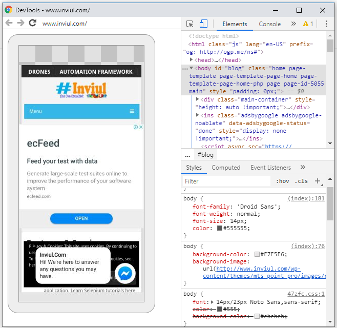 Chrome DevTools Inviul for Mobile elements discovering